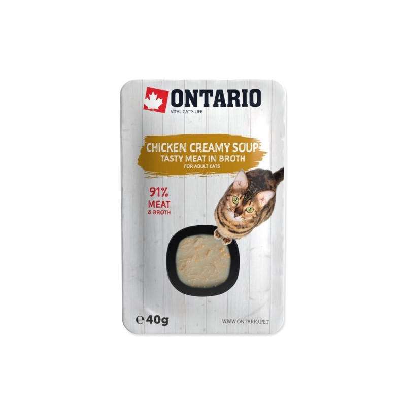 Ontario drėgnas maistas (sriuba) katėms su vištiena, sūriu ir ryžiais, 40 g