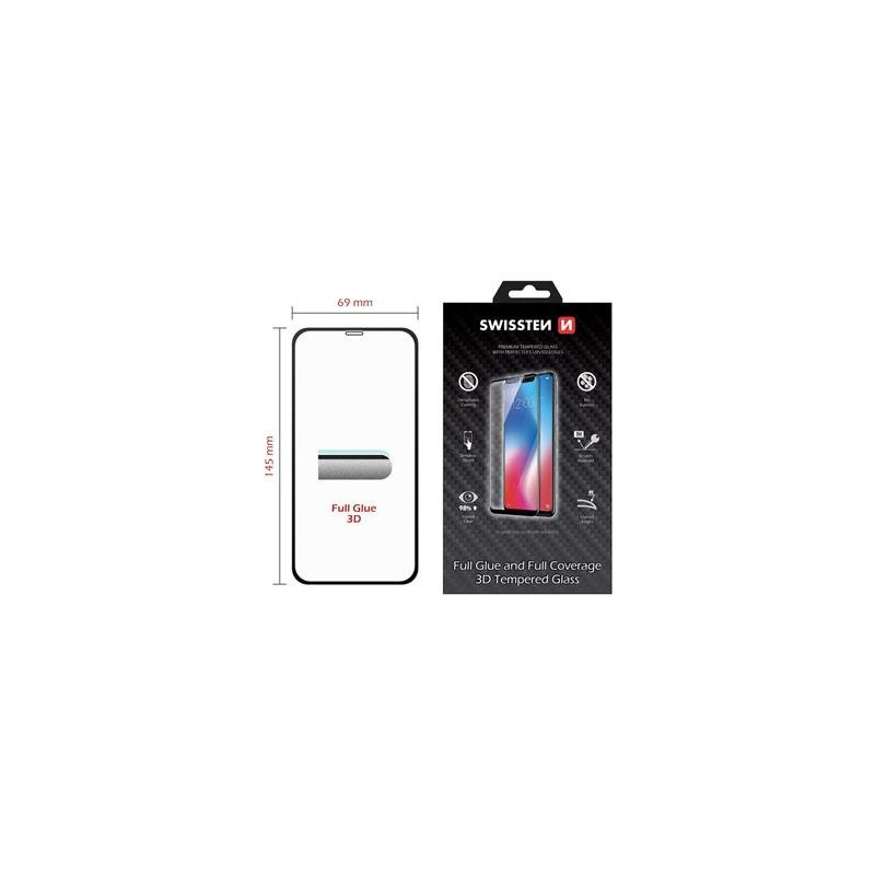 Swissten Ultra Durable Full Face / Full Glue Tempered Glass Apple iPhone XR Black
