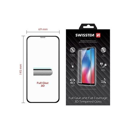 Swissten Ultra Durable Full Face / Full Glue Tempered Glass Apple iPhone XR Black