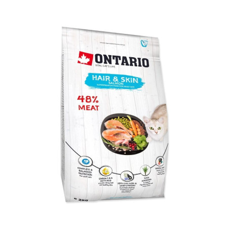 Ontario visavertis pašaras suaugusioms katėms Cat Hair&Skin, 2 kg