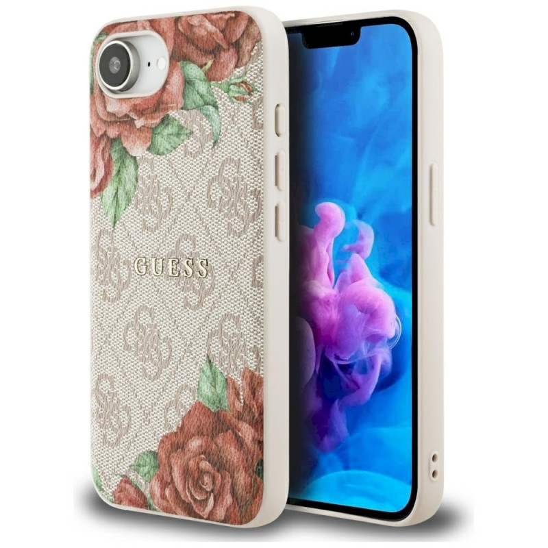 Guess 4G Flowers Print MagSafe Case for iPhone 16e / 17e / pink