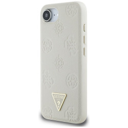 Case Guess Grained Hot Stamp Peony Triangle Logo MagSafe for iPhone 16e / beige