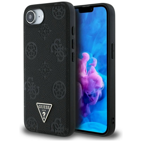 Guess Grained Hot Stamp Peony Triangle Logo MagSafe Case for iPhone 16e / 17e / black