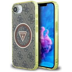 Case Guess IML Metal Glitter 4G Circle Triangle MagSafe for iPhone 16e / 17e / brown