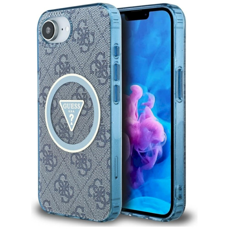 Case Guess IML Metal Glitter 4G Circle Triangle MagSafe for iPhone 16e/17e / blue