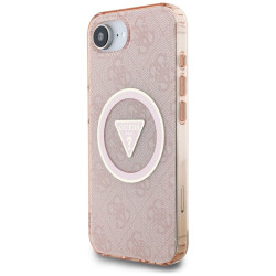 Case Guess IML Metal Glitter 4G Circle Triangle MagSafe for iPhone 16e / 17e / pink