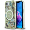 Case Guess IML Metal Glitter Flowers Triangle MagSafe for iPhone 16e / 17e / green
