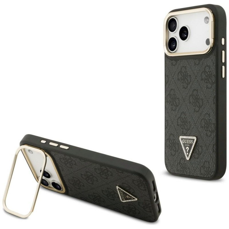 Case Guess 4G PU Triangle Logo & Stand Camera Magsafe for iPhone 17 Pro Max / black