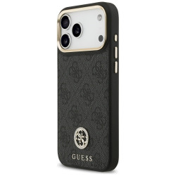 Guess 4G Srtass Logo & Big Strap Metal Buttons MagSafe Case for iPhone 17 Pro Max / black