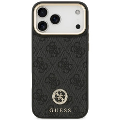 Guess 4G Srtass Logo & Big Strap Metal Buttons MagSafe Case for iPhone 17 Pro Max / black
