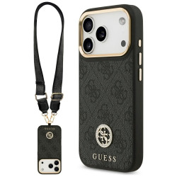 Guess 4G Strass Logo & Big Strap Metal Buttons MagSafe Case for iPhone 17 Pro / black