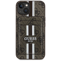 Case Guess 4G Stripes with wallet Magsafe for iPhone 15 / brown