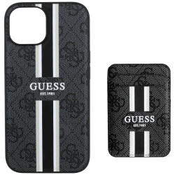 Guess 4G Stripes with wallet Magsafe Case for iPhone 15 / black