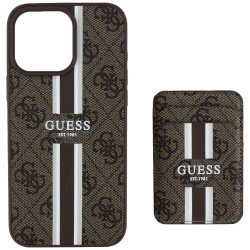 Guess 4G Stripes with wallet Magsafe Case for iPhone 16 Pro Max / brown