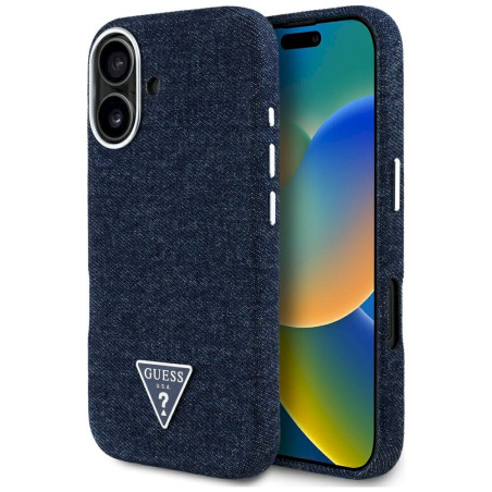 Case Guess Denim Triangle Logo MagSafe for iPhone 16 / blue