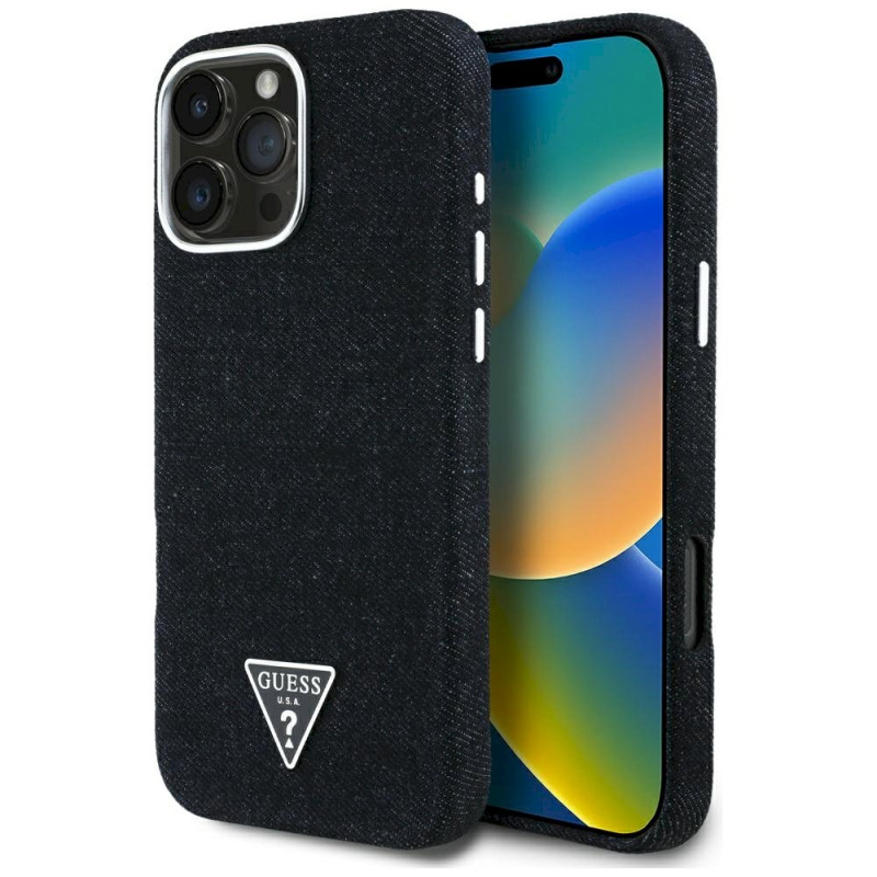 Case Guess Denim Triangle Logo MagSafe for iPhone 16 Pro Max / black