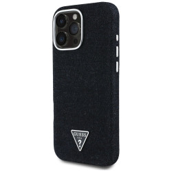 Case Guess Denim Triangle Logo MagSafe for iPhone 16 Pro Max / black