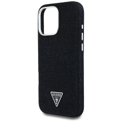 Case Guess Denim Triangle Logo MagSafe for iPhone 16 Pro Max / black