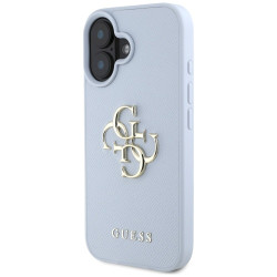 Guess Grained Big 4G Logo Small Classic Logo Case for iPhone 16 / blue