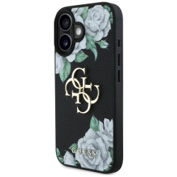 Case Guess Grained Roses Big 4G logo for iPhone 16 / black