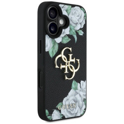 Case Guess Grained Roses Big 4G logo for iPhone 16 / black