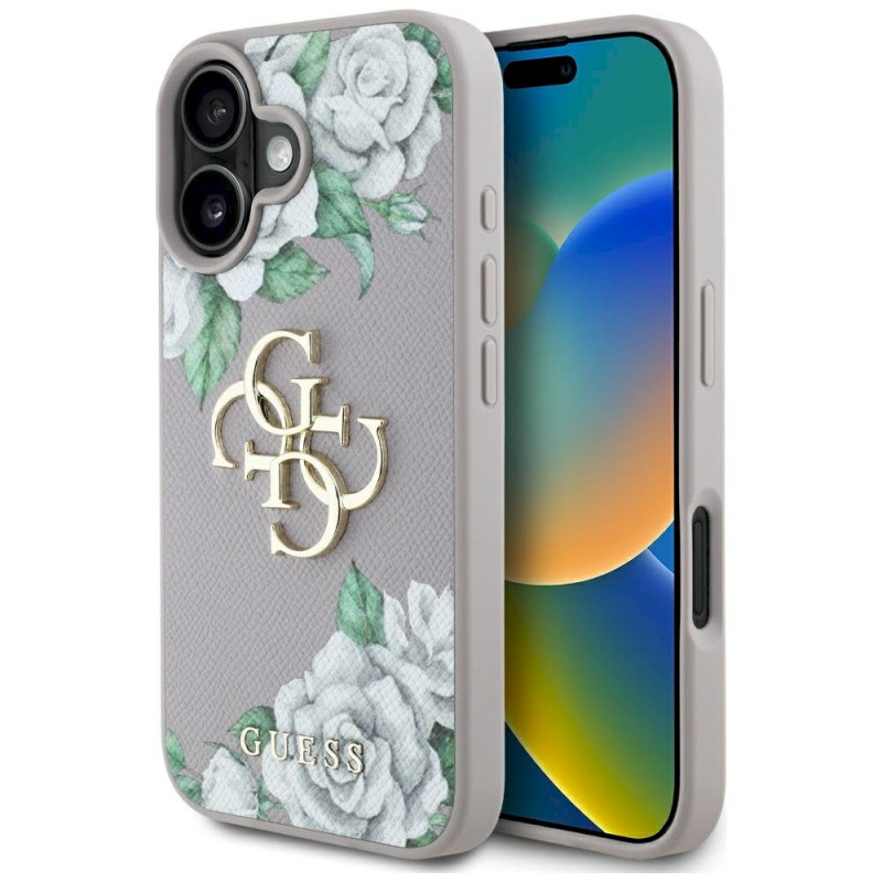 Case Guess Grained Roses Big 4G logo for iPhone 16 / purple