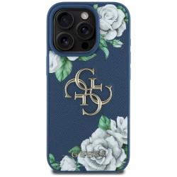 Case Guess Grained Roses Big 4G logo for iPhone 16 Pro Max / blue
