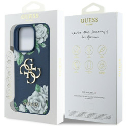 Case Guess Grained Roses Big 4G logo for iPhone 16 Pro Max / blue