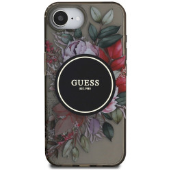 Guess IML Flowers MagSafe Case for iPhone 16e / black