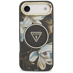 Guess IML Glitter Flowers Triangle MagSafe case for iPhone Air / black