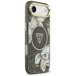 Guess IML Glitter Flowers Triangle MagSafe case for iPhone Air / black