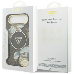 Guess IML Glitter Flowers Triangle MagSafe case for iPhone Air / black