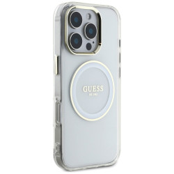 Guess IML Metal Colored Circle Classic Logo MagSafe Case for iPhone 16 Pro / white