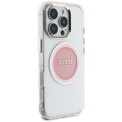 Guess IML Metal Colored Circle Classic Logo MagSafe Case for iPhone 16 Pro / pink