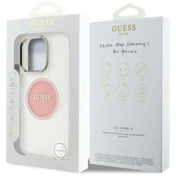 Guess IML Metal Colored Circle Classic Logo MagSafe Case for iPhone 16 Pro / pink