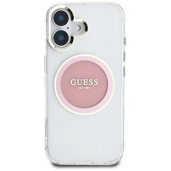 Case Guess IML Metal Colored Circle Classic Logo MagSafe for iPhone 16 / pink