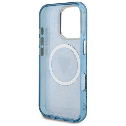 Guess IML Metal Glitter 4G Circle Triangle MagSafe Case for iPhone 16 Pro / blue