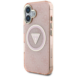 Case Guess IML Metal Glitter 4G Circle Triangle MagSafe for iPhone 16 / pink