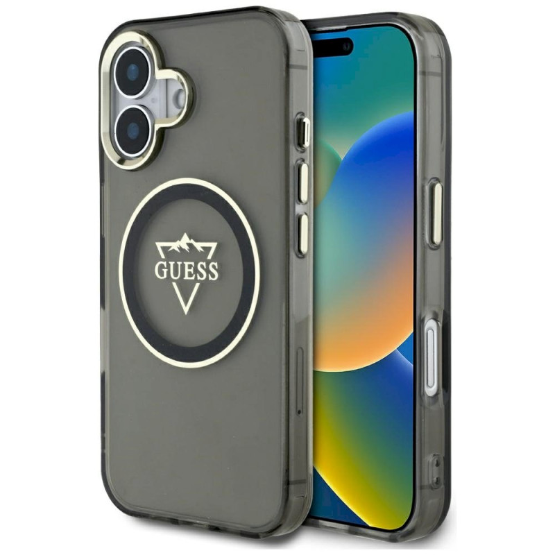 Guess IML Metal Mountain Logo MagSafe Case for iPhone 16 / black
