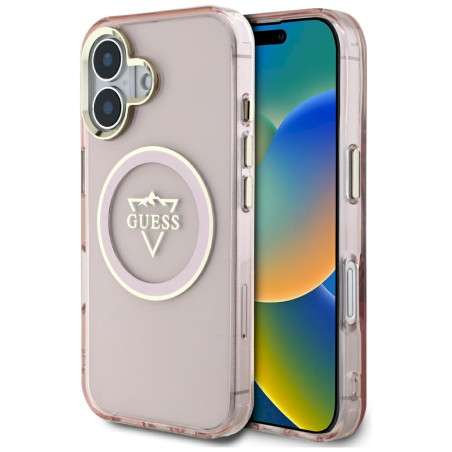 Case Guess IML Metal Mountain Logo MagSafe for iPhone 16 / pink