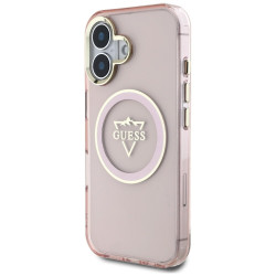 Case Guess IML Metal Mountain Logo MagSafe for iPhone 16 / pink