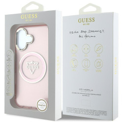 Case Guess IML Metal Mountain Logo MagSafe for iPhone 16 / pink