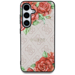 Guess Leather 4G Flowers Print Metal Classic Logo MagSafe Case for Samsung Galaxy S25 / pink