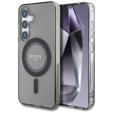 Case Guess Rhinestones Printed Classic Logo MagSafe for Samsung Galaxy S25 / black