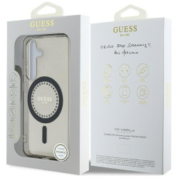 Case Guess Rhinestones Printed Classic Logo MagSafe for Samsung Galaxy S25 / black
