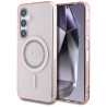 Case Guess Rhinestones Printed Classic Logo MagSafe for Samsung Galaxy S25 / pink