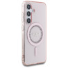 Case Guess Rhinestones Printed Classic Logo MagSafe for Samsung Galaxy S25 / pink