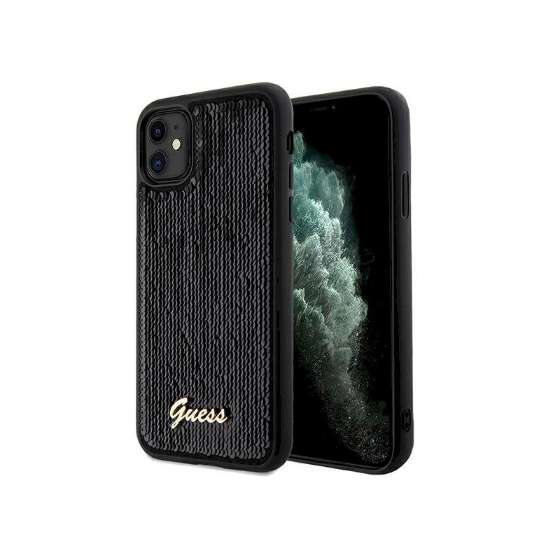 Guess GUHCN61PSFDGSK Sequin Script Metal Hardcase for iPhone 11 / Xr 6.1" / black