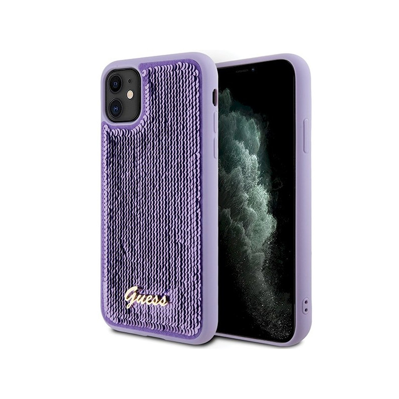Guess GUHCN61PSFDGSU Sequin Script Metal Hardcase for iPhone 11 / Xr 6.1" / purple
