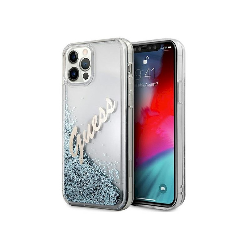 Guess GUHCP12LGLVSBL Glitter Vintage Script Hardcase for iPhone 12 Pro Max 6.7" / blue